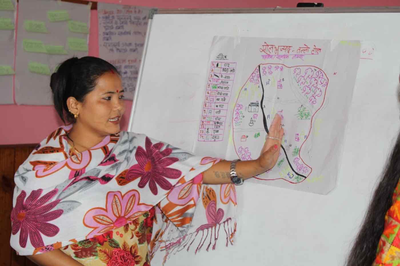 A TPTC participant presenting a hand-drawn community map